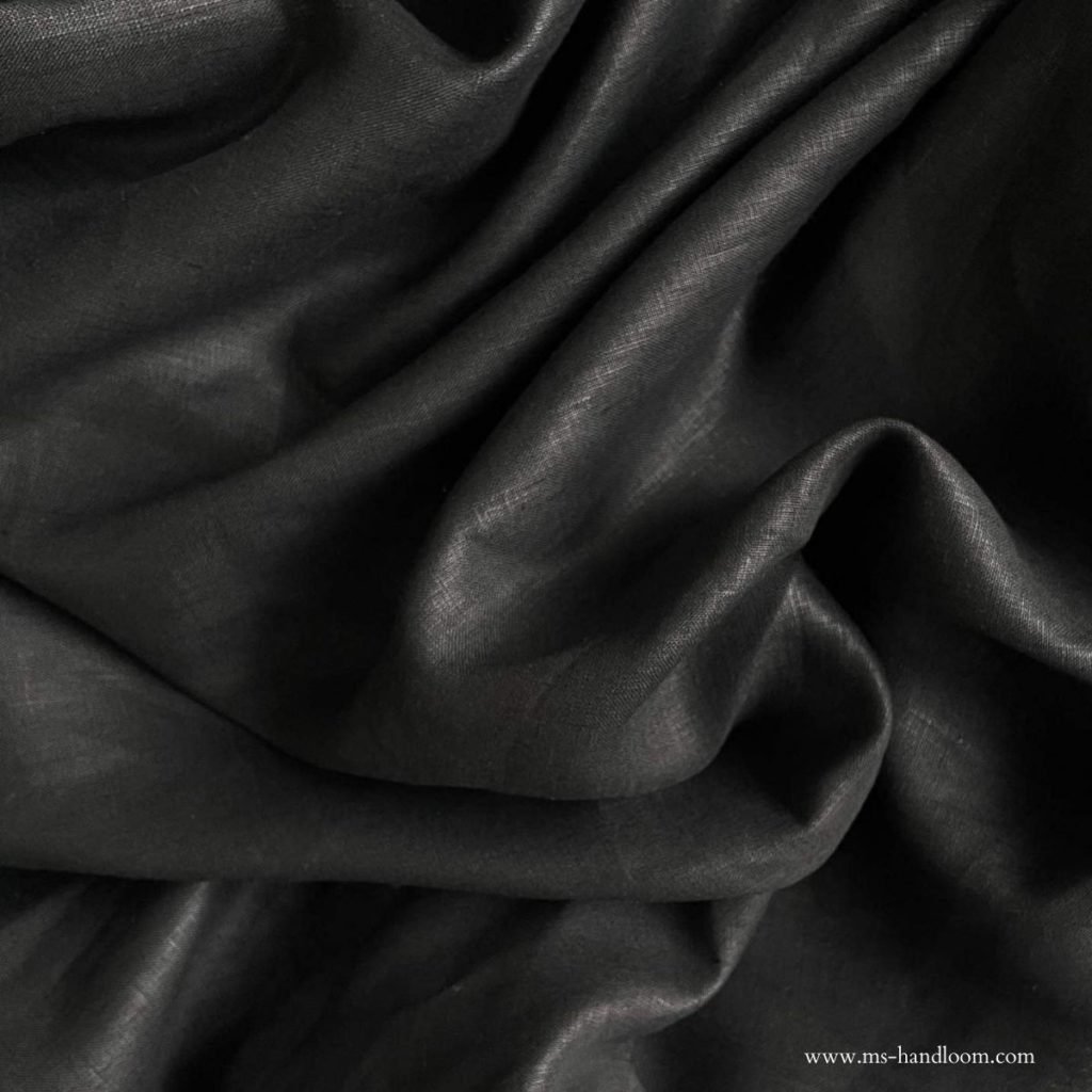Black Color Pure Linen Fabric - MS Handloom