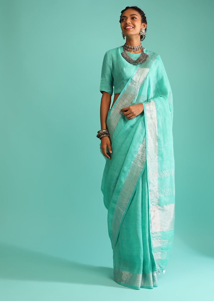 Buy the beautiful Olive Light Green Linen Saree online-KARAGIRI – Karagiri  Global