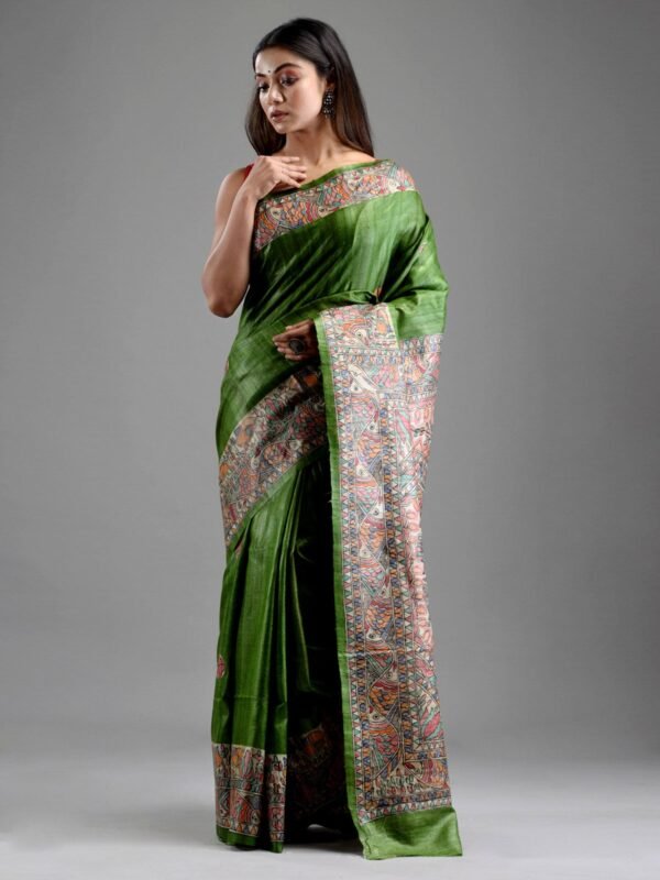 Silkmark Certified Tussar Silk Madhubani HANDPAINTED Voilet Saree with  Blouse-Indiehaat – Indiehaat.com